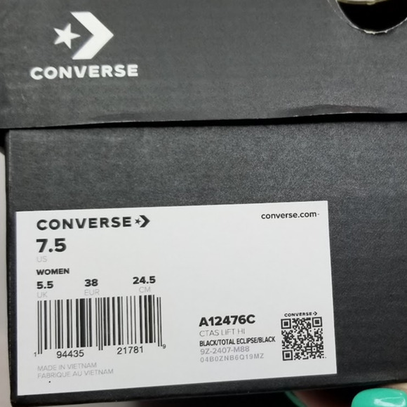 Converse Women's CTAS Lift Leather Platform Hi Tops Size 7.5 Black A12476C NWT - Picture 9 of 9